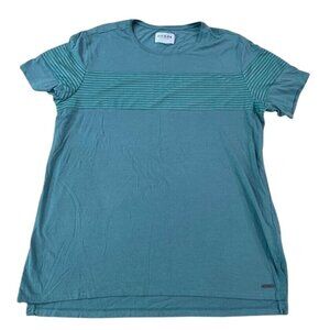 Guess T-Shirt Men’s Size XL Green Cotton Mesh Chest Stripe Modern Style